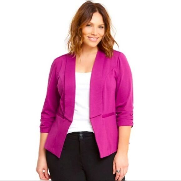 Torrid Velvet Rose Ponte Ruched Sleeve Blazer Pink Size 6 NWT - Picture 1 of 8